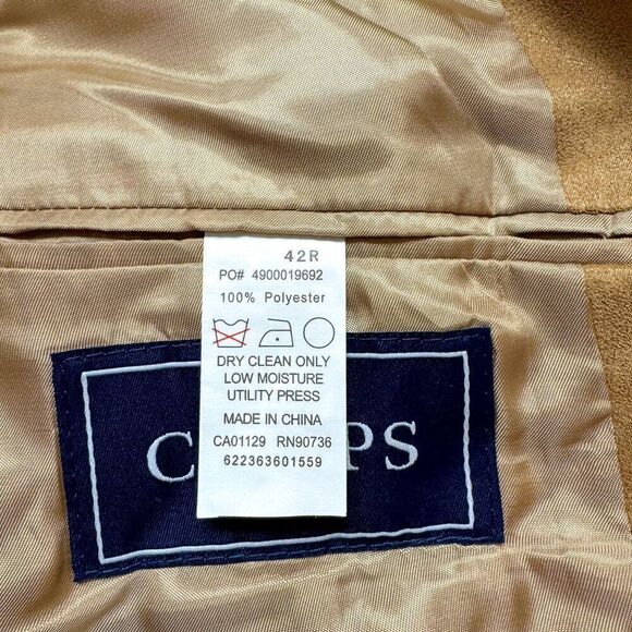 Chaps Blazer Men 42R Tan Polyester Suit Jacket Business Casual Wedding Office - Picture 10 of 15